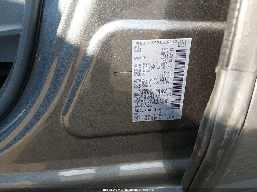2024 Infiniti Qx60 VIN 5N1DL1FS0RC344569 IAAI salvage auction — ROOF, Salvage (New Jersey), sold $15,600 on 2026-08-31 (photo 9)