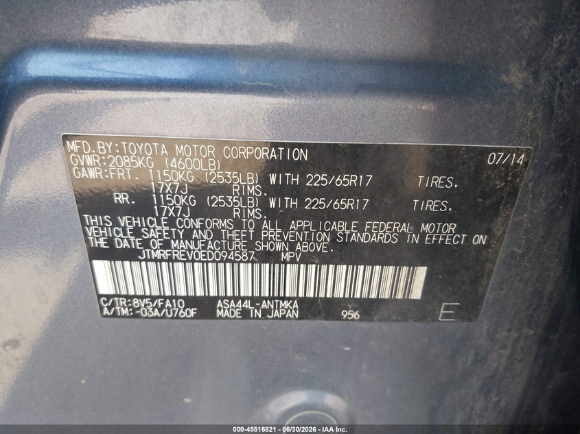 2014 Toyota Rav 4 VIN JTMRFREV0ED094587 IAAI salvage auction — FRONT END, Mv-907A (New York), sold $4,675 on 2026-07-15 (photo 9)