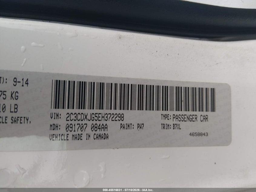 2014 Dodge Charger VIN 2C3CDXJG5EH372298 IAAI salvage auction — FRONT & REAR, Salvage Title, sold $400 on 2026-09-04 (photo 9)