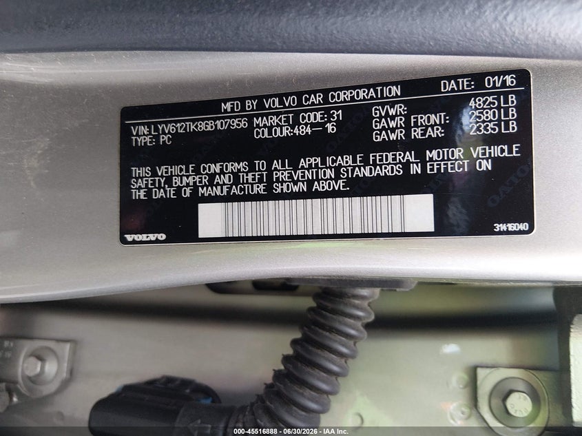 2016 Volvo VIN LYV612TK8GB107956 IAAI salvage auction — NORMAL WEAR, Original (Texas), sold $1,000 on 2026-07-28 (photo 9)