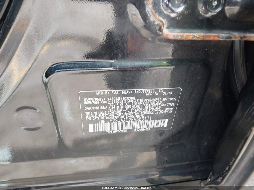 2015 Subaru Forester VIN JF2SJAAC2FH583171 IAAI salvage auction — NORMAL WEAR, Salvage (Ohio), sold $650 on 2026-07-29 (photo 9)