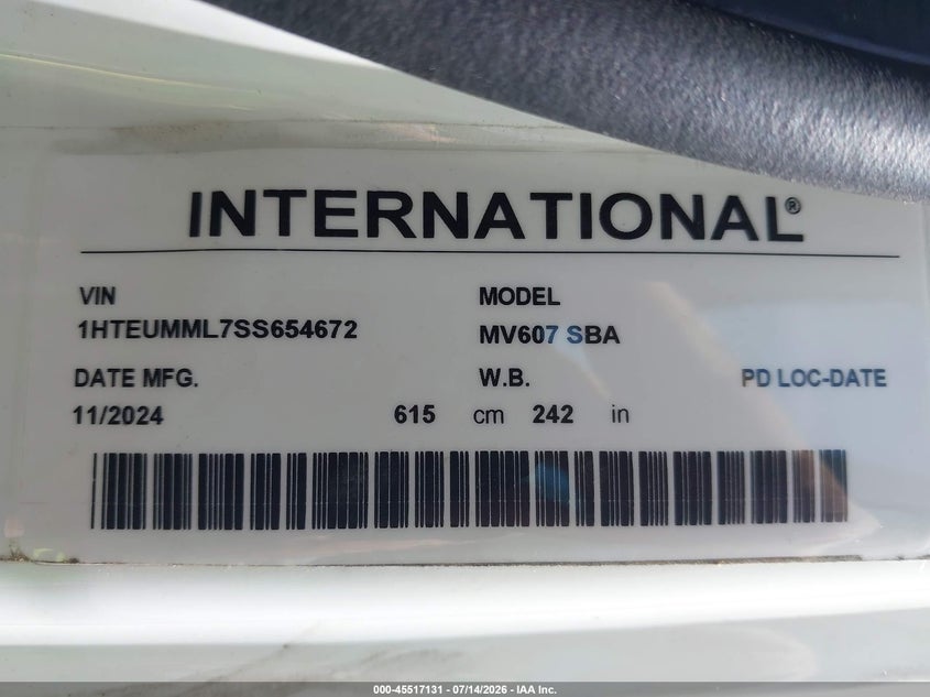 2025 International VIN 1HTEUMML7SS654672 IAAI salvage auction — FRONT END, Wait Title, sold $39,650 on 2026-08-12 (photo 8)