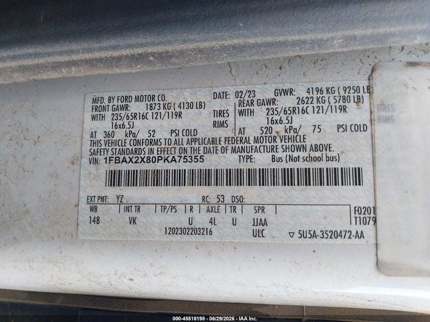 2023 Ford Transit-350 VIN 1FBAX2X80PKA75355 IAAI salvage auction — NORMAL WEAR, Sf97 (Washington), sold $24,600 on 2026-09-03 (photo 9)