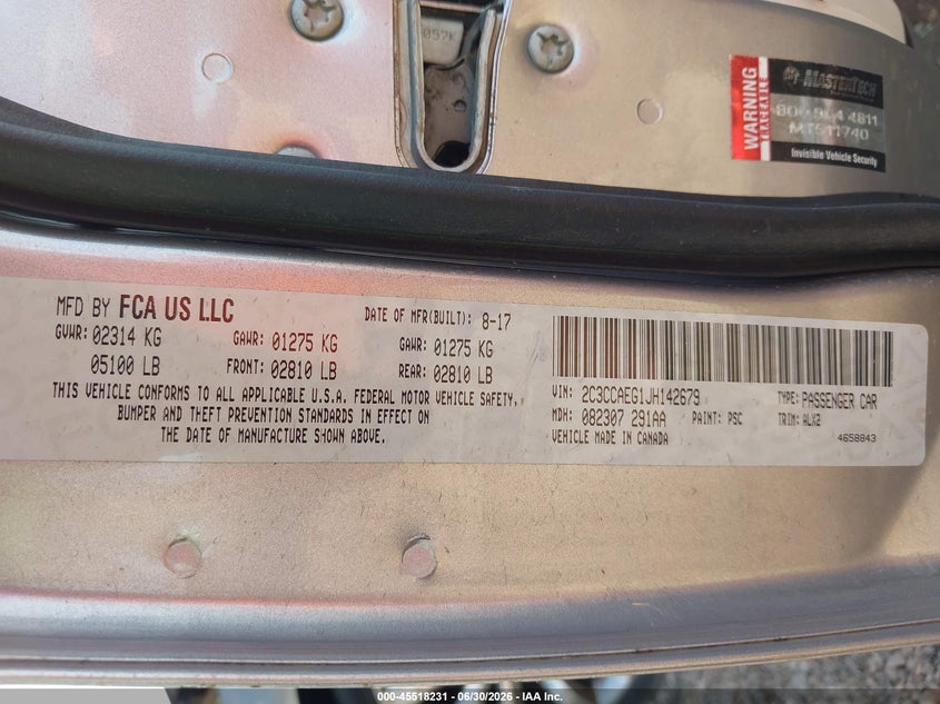 2018 Chrysler 300 VIN 2C3CCAEG1JH142679 IAAI salvage auction — FRONT END, Wait Title, sold $1,100 on 2026-09-02 (photo 9)