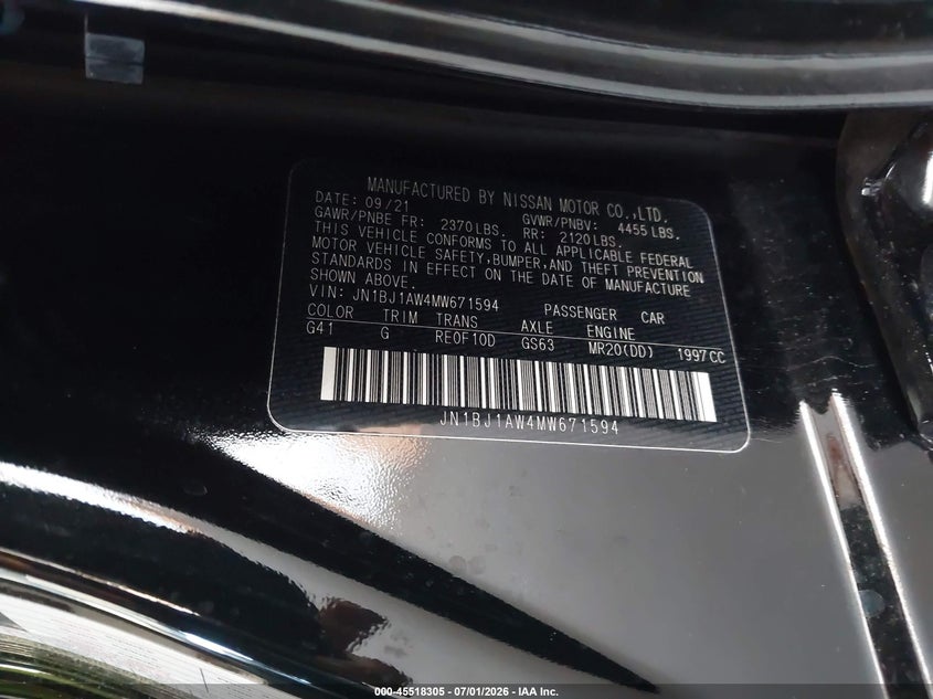 2021 Nissan Rogue VIN JN1BJ1AW4MW671594 IAAI salvage auction — FRONT END, Salvage (California), sold $1,550 on 2026-07-23 (photo 9)