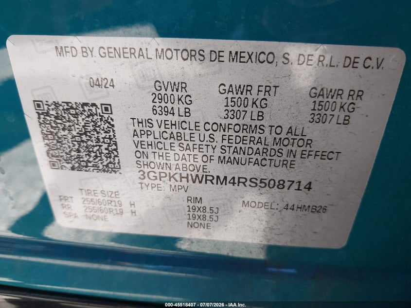 2024 Honda Prologue VIN 3GPKHWRM4RS508714 IAAI salvage auction — FRONT END, Salvage Title, sold $9,350 on 2026-09-08 (photo 9)