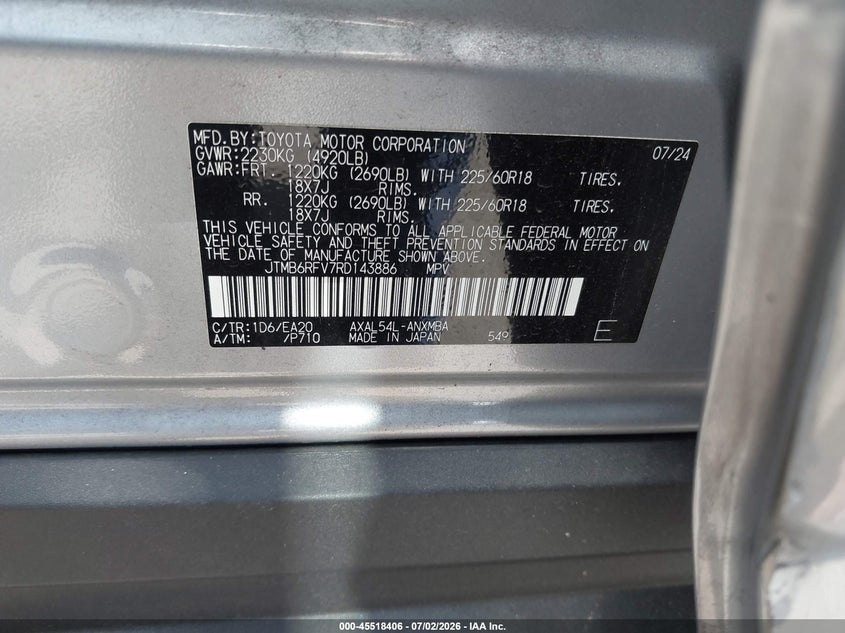 2024 Toyota Rav 4 VIN JTMB6RFV7RD143886 IAAI salvage auction — LEFT SIDE, Salvage Title, sold $1,650 on 2026-07-24 (photo 9)