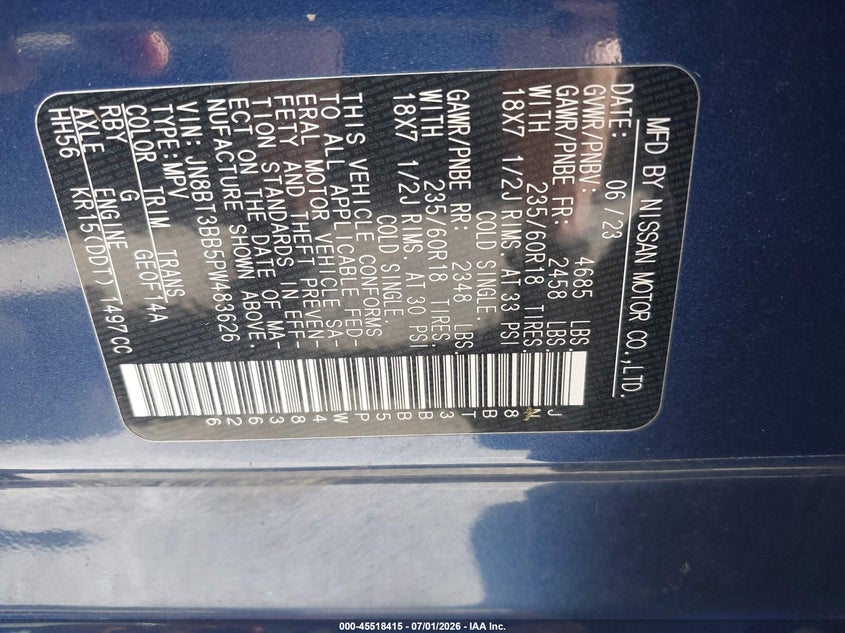 2023 Nissan Rogue VIN JN8BT3BB5PW483626 IAAI salvage auction — FRONT END, Salvage (Ohio), sold $25 on 2026-07-28 (photo 9)