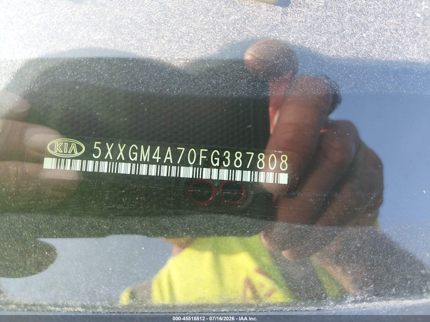 2015 Kia Optima VIN 5XXGM4A70FG387808 IAAI salvage auction — NORMAL WEAR, Clear-Dealer Only (North Carolina), sold $400 on 2026-07-29 (photo 9)
