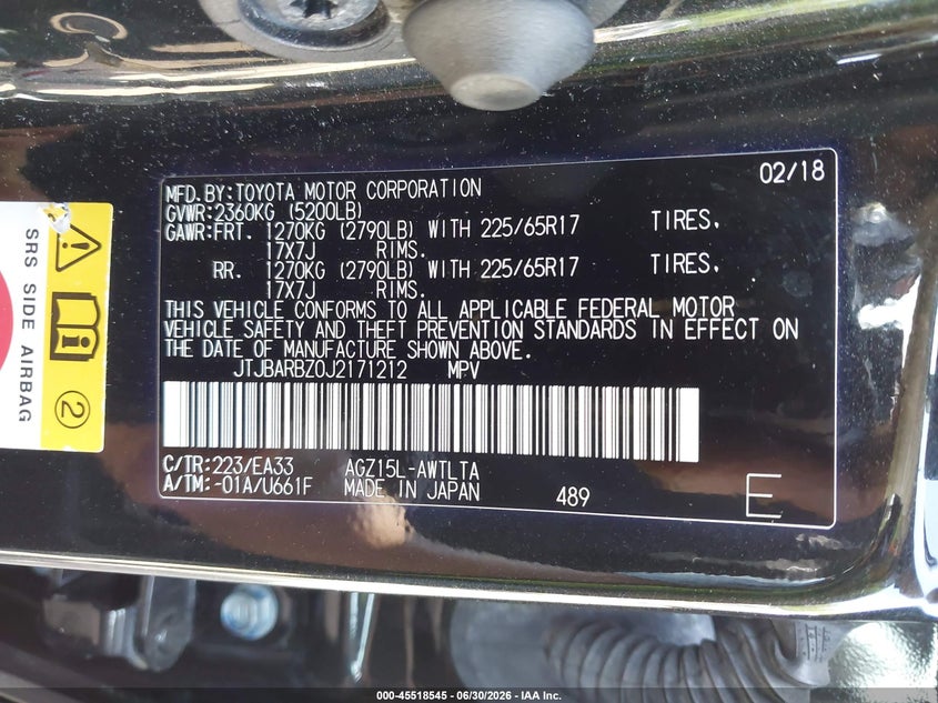 2018 Lexus Nx VIN JTJBARBZ0J2171212 IAAI salvage auction — FRONT & REAR, Salvage Title, sold $6,750 on 2026-07-29 (photo 9)