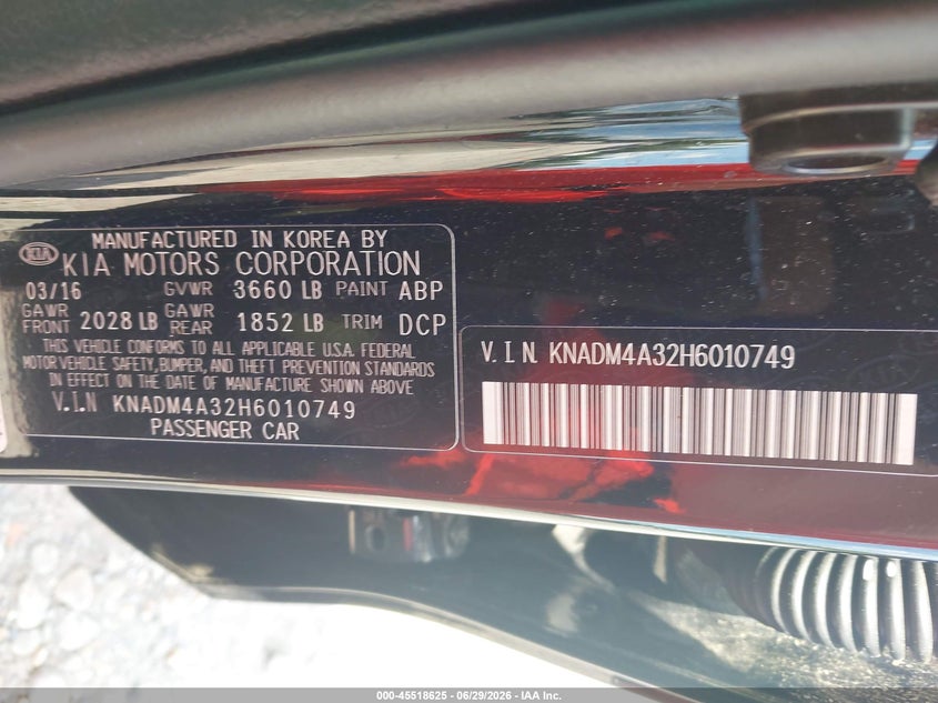 2017 Kia Rio VIN KNADM4A32H6010749 IAAI salvage auction — NORMAL WEAR, Clear (New Jersey), sold $125 on 2026-07-08 (photo 9)