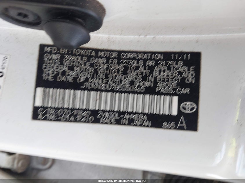 2011 Toyota Prius VIN JTDKN3DU7B5350465 IAAI salvage auction — NORMAL WEAR, Clear (North Carolina), sold $1,850 on 2026-07-09 (photo 9)