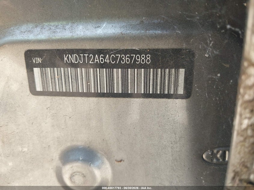 2012 Kia Soul VIN KNDJT2A64C7367988 IAAI salvage auction — NORMAL WEAR, Clear (Maryland), sold $375 on 2026-07-30 (photo 9)