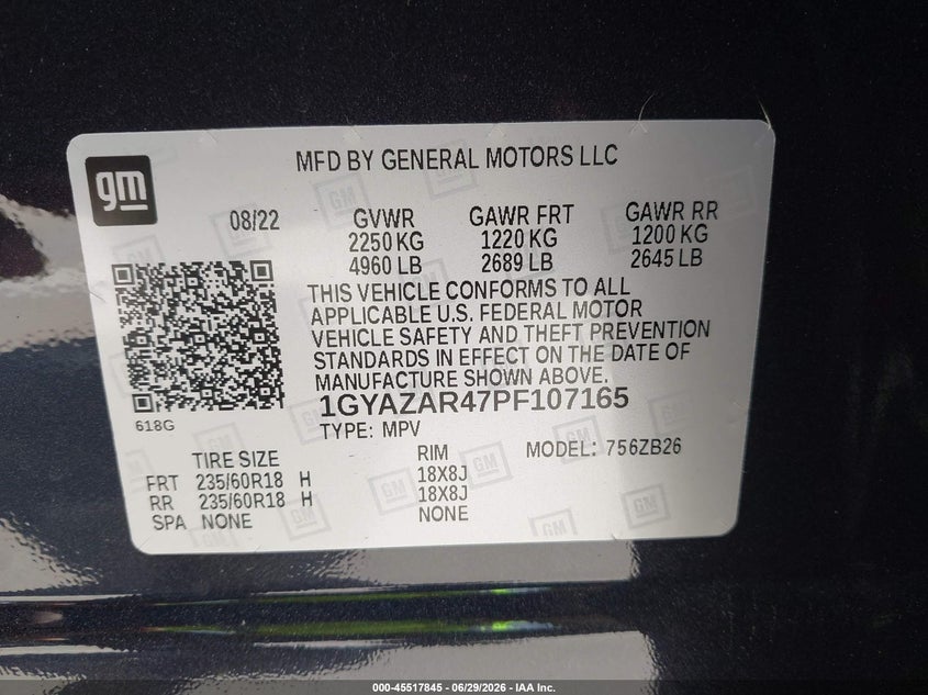2023 Cadillac Xt4 VIN 1GYAZAR47PF107165 IAAI salvage auction — FRONT END, Salvage Title, sold $8,000 on 2026-07-22 (photo 9)