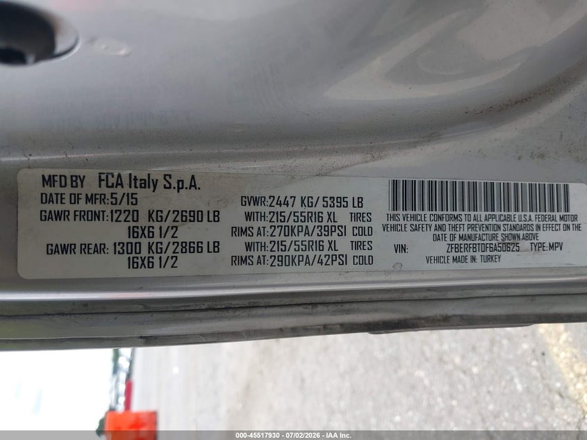 2015 Ram Promaster city VIN ZFBERFBT0F6A50625 IAAI salvage auction — SIDE, Salvage (Oregon), sold $2,050 on 2026-08-14 (photo 9)