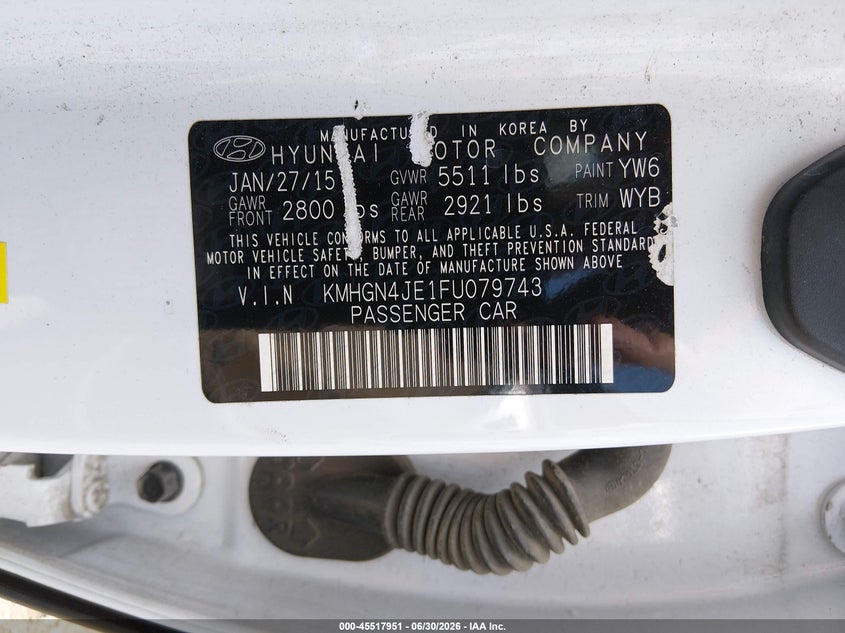 2015 Hyundai Genesis VIN KMHGN4JE1FU079743 IAAI salvage auction — FRONT END, Salvage (Ohio), sold $1,200 on 2026-07-26 (photo 9)