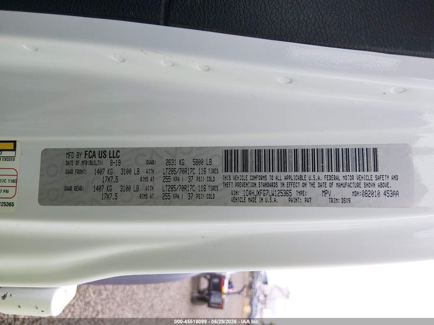 2020 Jeep Wrangler unlimited VIN 1C4HJXFG7LW125365 IAAI salvage auction — NORMAL WEAR, Sf97 (Oregon), sold $1,550 on 2026-07-29 (photo 9)