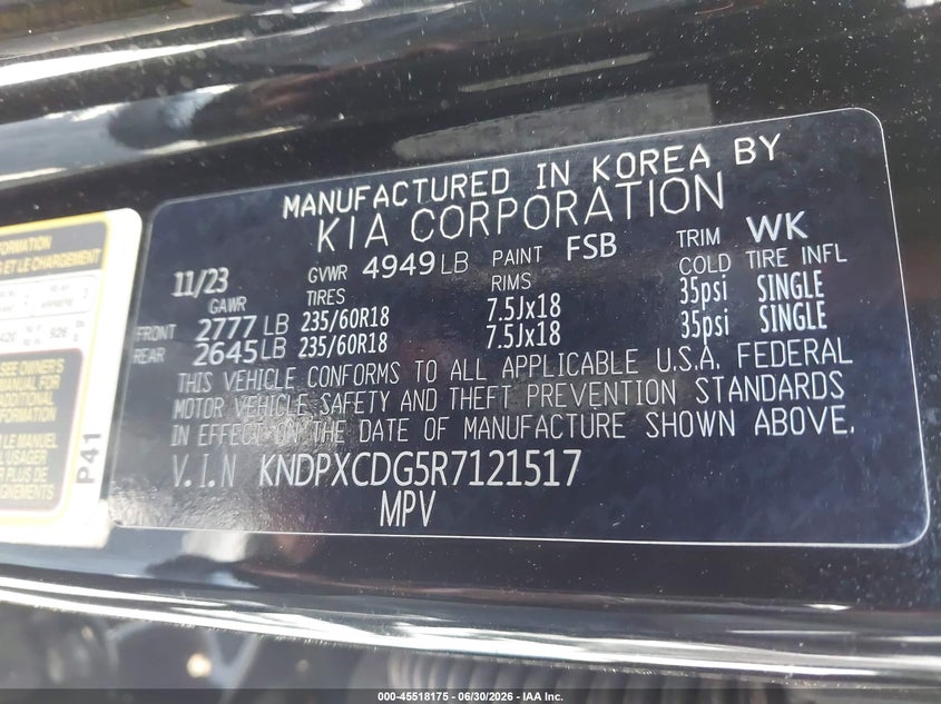 2024 Kia Sportage VIN KNDPXCDG5R7121517 IAAI salvage auction — SIDE, Wait Title, sold $12,900 on 2026-08-01 (photo 9)