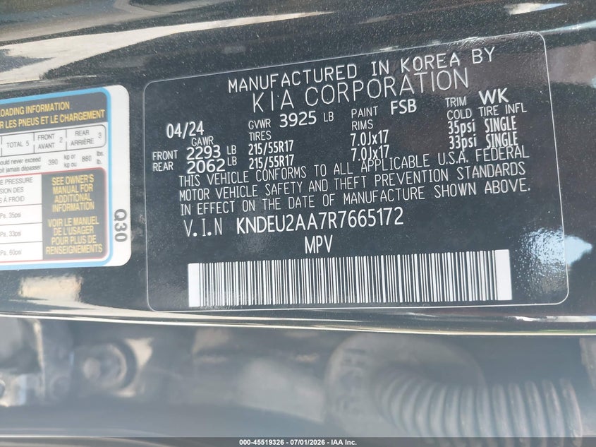 2024 Kia Seltos VIN KNDEU2AA7R7665172 IAAI salvage auction — ROLLOVER, Non-Repairable (California), sold $800 on 2026-07-28 (photo 9)