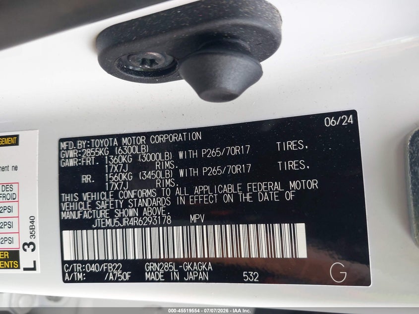 2024 Toyota 4runner VIN JTEMU5JR4R6293178 IAAI salvage auction — FRONT END, Salvage Title, sold $21,100 on 2026-07-21 (photo 9)