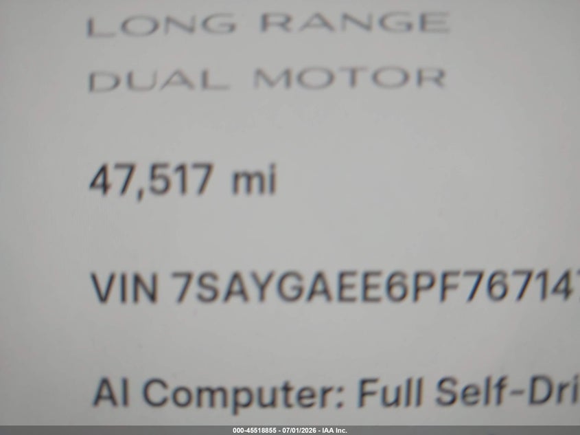 2023 Tesla Model y VIN 7SAYGAEE6PF767147 IAAI salvage auction — FRONT END, Salvage (California), sold $11,000 on 2026-07-13 (photo 7)