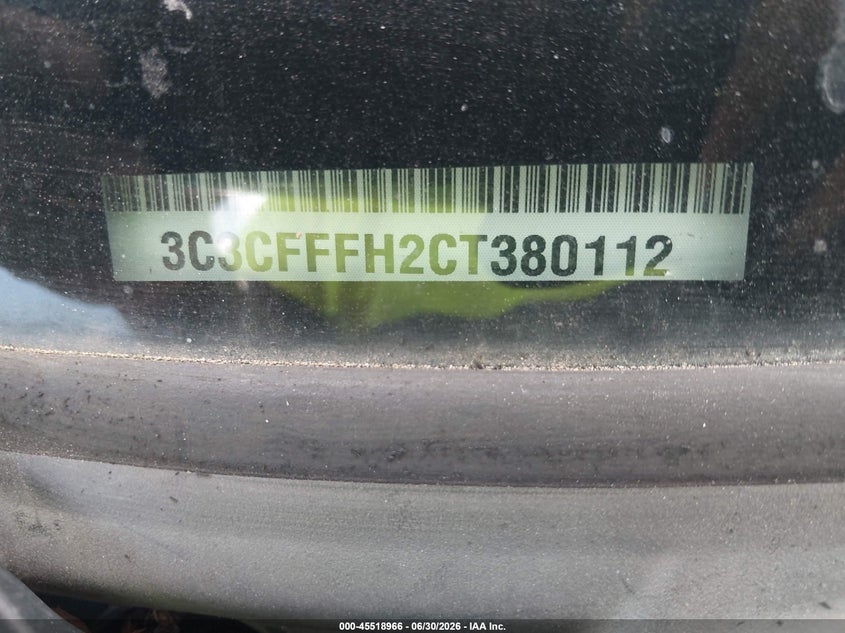 2012 Fiat 500 VIN 3C3CFFFH2CT380112 IAAI salvage auction — NORMAL WEAR, Original (Texas), sold $725 on 2026-07-30 (photo 9)
