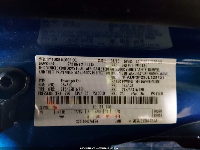 2018 Ford Focus VIN 1FADP3F29JL329101 IAAI salvage auction — NORMAL WEAR, Sf97 (Alaska), sold $9,900 on 2026-08-04 (photo 9)