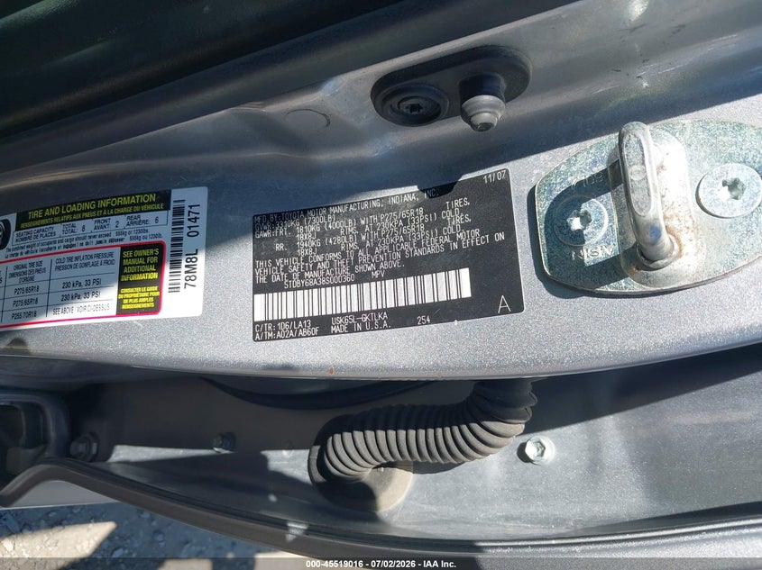 2008 Toyota Sequoia VIN 5TDBY68A38S000360 IAAI salvage auction — NORMAL WEAR, Regular Certificate (Iowa), sold $3,500 on 2026-07-20 (photo 9)