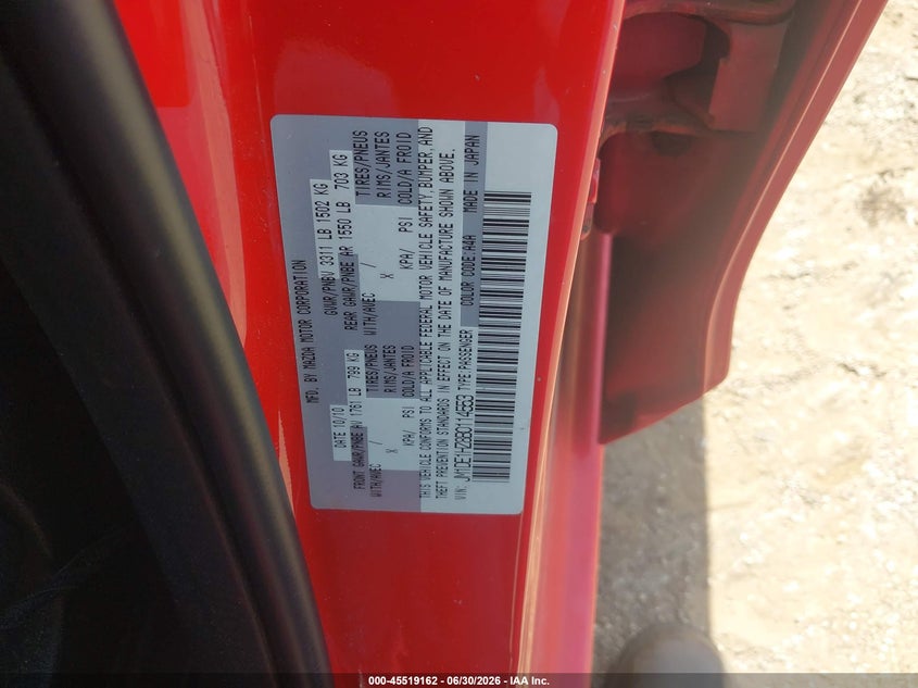 2011 Mazda 2 VIN JM1DE1HZ8B0114553 IAAI salvage auction — RIGHT REAR, Salvage (Pennsylvania), sold $425 on 2026-07-31 (photo 9)
