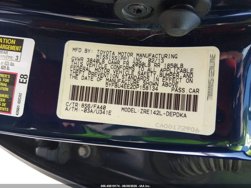 2013 Toyota Corolla VIN 5YFBU4EE2DP158134 IAAI salvage auction — LEFT FRONT, Rebuildable (Florida), sold $1,850 on 2026-07-30 (photo 9)