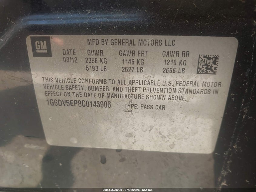 2012 Cadillac Cts-v VIN 1G6DV5EP8C0143906 IAAI salvage auction — TOTAL BURN, Salvage Title, sold $7,900 on 2026-09-01 (photo 9)