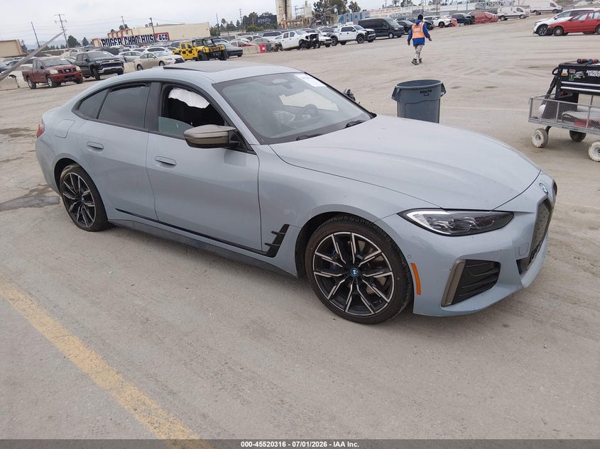 2024 BMW I4 VIN WBY33AW05RFT02393 IAAI salvage auction — SIDE, Wait Title, sold $15,600 on 2026-09-02 (photo 1)