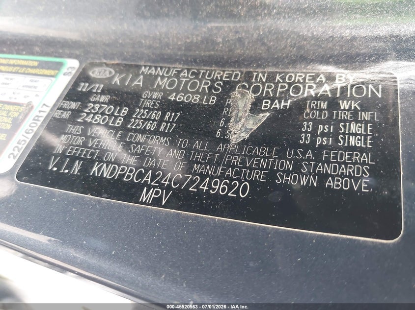 2012 Kia Sportage VIN KNDPBCA24C7249620 IAAI salvage auction — REAR END, Mv-907A (New York), sold $2,300 on 2026-07-14 (photo 9)