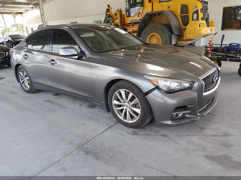 2014 Infiniti Q50 VIN JN1BV7AP1EM677415 IAAI salvage auction — NORMAL WEAR, Clear (Montana), sold $2,000 on 2026-08-01 (photo 1)