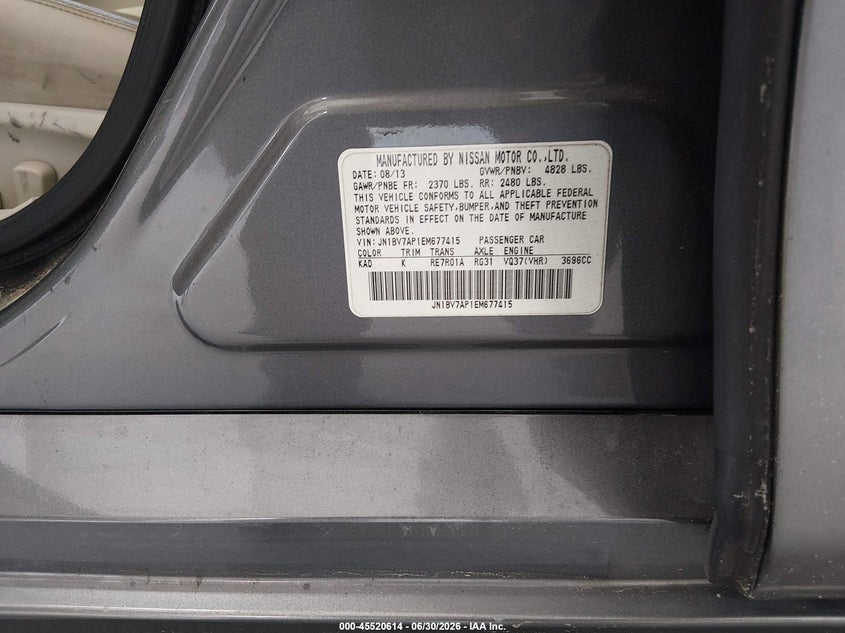 2014 Infiniti Q50 VIN JN1BV7AP1EM677415 IAAI salvage auction — NORMAL WEAR, Clear (Montana), sold $2,000 on 2026-08-01 (photo 9)