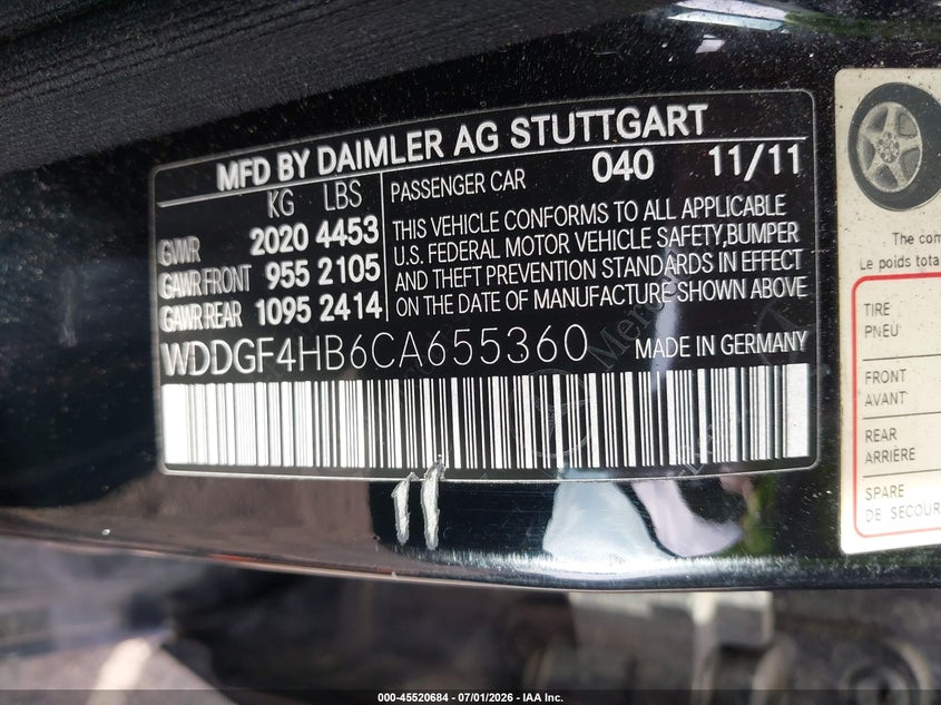 2012 Mercedes-benz C-klasse VIN WDDGF4HB6CA655360 IAAI salvage auction — SIDE, Salvage (Ohio), sold $1,100 on 2026-08-03 (photo 9)