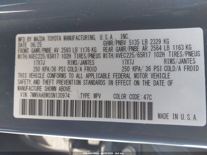 2025 Mazda Cx-50 VIN 7MMVAABW0SN130974 IAAI salvage auction — FRONT END, Clear (Illinois), sold $10,300 on 2026-07-08 (photo 9)