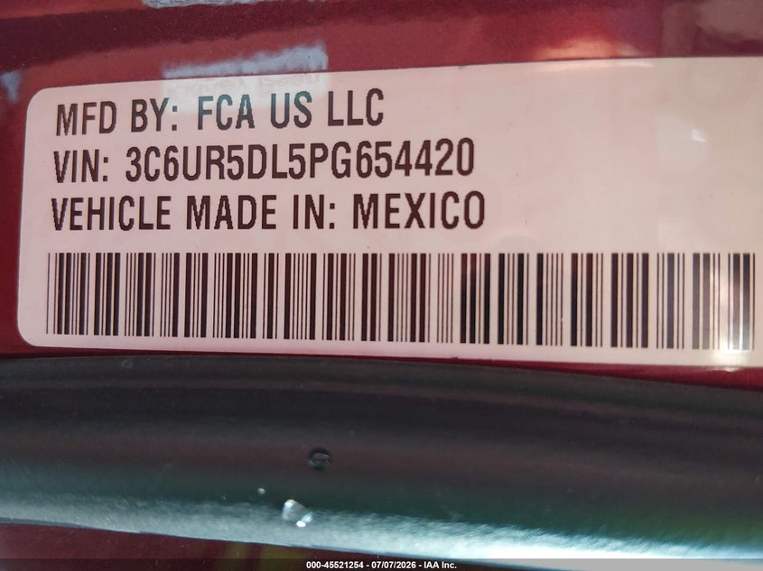 2023 Ram 2500 VIN 3C6UR5DL5PG654420 IAAI salvage auction — FRONT & REAR, Salvage Title, sold $25 on 2026-09-10 (photo 9)