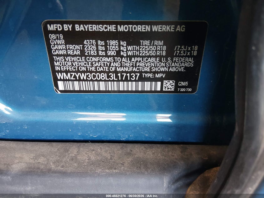 2020 Mini Countryman VIN WMZYW3C08L3L17137 IAAI salvage auction — FRONT END, Enterprise Vehicles Clear Only (Nevada), sold $7,100 on 2026-07-28 (photo 9)