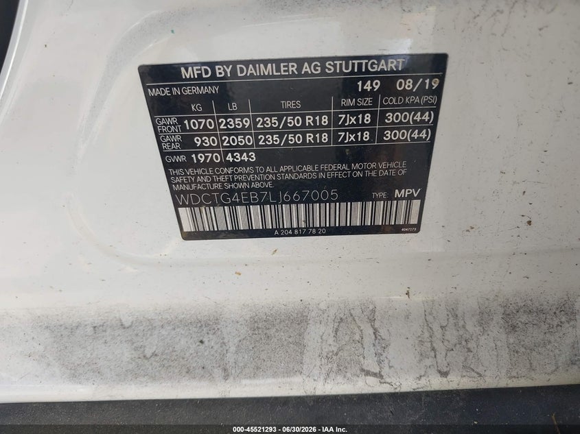 2020 Mercedes-benz Gla-class VIN WDCTG4EB7LJ667005 IAAI salvage auction — TRANSMISSION, Salvage (North Carolina), sold $2,275 on 2026-07-23 (photo 9)