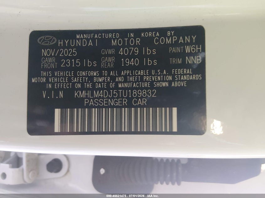2026 Hyundai Elantra VIN KMHLM4DJ5TU189832 IAAI salvage auction — FRONT END, Salvage Title, sold $4,150 on 2026-07-14 (photo 9)