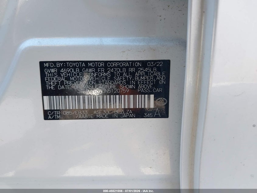 2022 Lexus Is 300 VIN JTHDA1D20N5120759 IAAI salvage auction — FRONT END, Salvage (California), sold $4,400 on 2026-07-28 (photo 9)