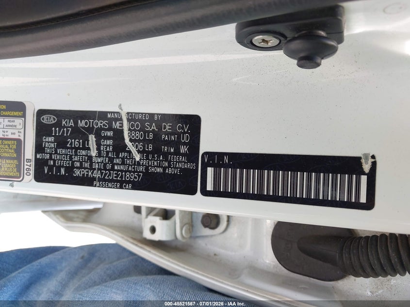 2018 Kia Forte VIN 3KPFK4A72JE218957 IAAI salvage auction — FRONT END, Salvage (North Carolina), sold $900 on 2026-07-23 (photo 9)
