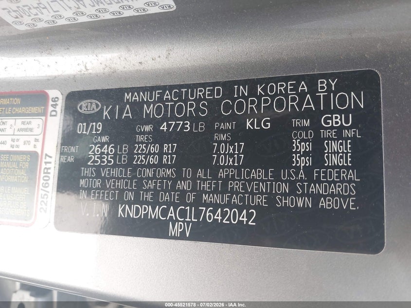 2020 Kia Sportage VIN KNDPMCAC1L7642042 IAAI salvage auction — FRONT END, Salvage (Connecticut), sold $4,800 on 2026-07-16 (photo 9)