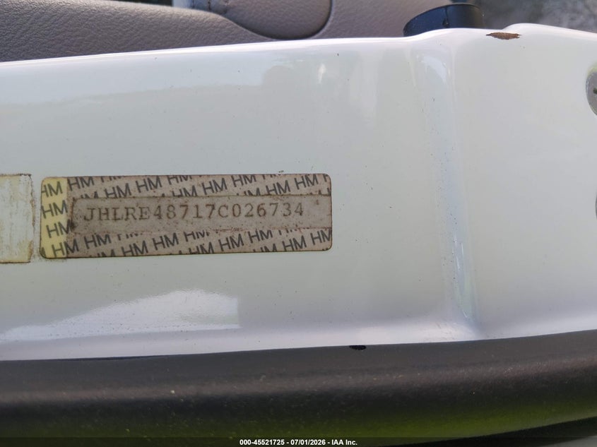 2007 Honda Cr-v VIN JHLRE48717C026734 IAAI salvage auction — SIDE, Salvage (South Carolina), sold $1,150 on 2026-07-26 (photo 9)