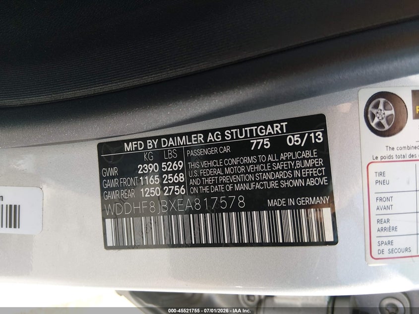 2014 Mercedes-benz E-klasse VIN WDDHF8JBXEA817578 IAAI salvage auction — FRONT END, Clear (Tennessee), sold $1,300 on 2026-08-11 (photo 9)
