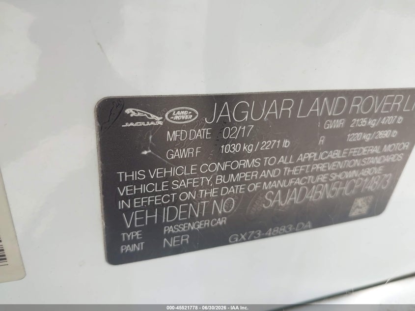 2017 Jaguar Xe VIN SAJAD4BN5HCP14873 IAAI salvage auction — NORMAL WEAR, Original (Texas), sold $725 on 2026-07-20 (photo 9)