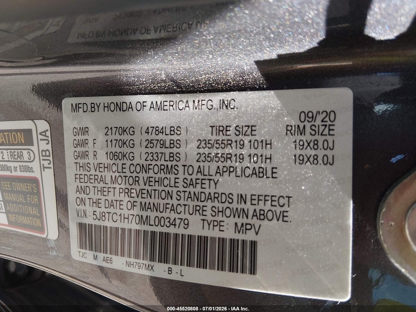 2021 Acura Rdx VIN 5J8TC1H70ML003479 IAAI salvage auction — REAR END, Original (Texas), sold $7,000 on 2026-09-01 (photo 9)