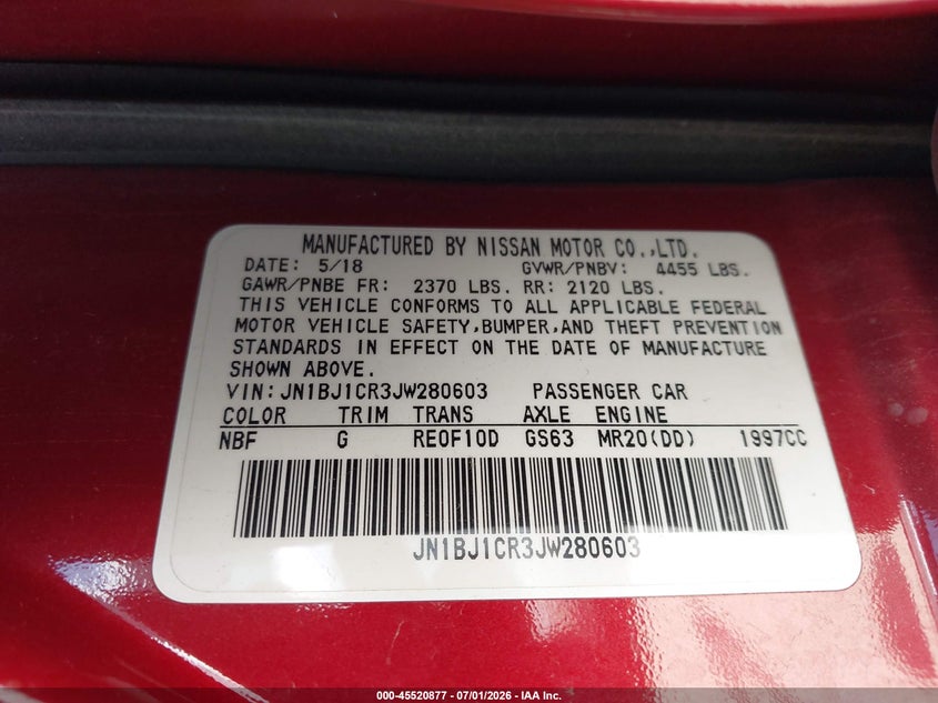 2018 Nissan Rogue VIN JN1BJ1CR3JW280603 IAAI salvage auction — FRONT END, Salvage (Ohio), sold $2,000 on 2026-07-30 (photo 9)