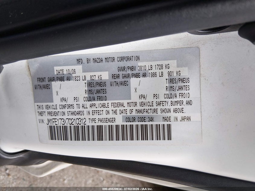 2007 Mazda Rx-8 VIN JM1FE173X70210312 IAAI salvage auction — FRONT END, Salvage (Texas), sold $250 on 2026-07-29 (photo 9)